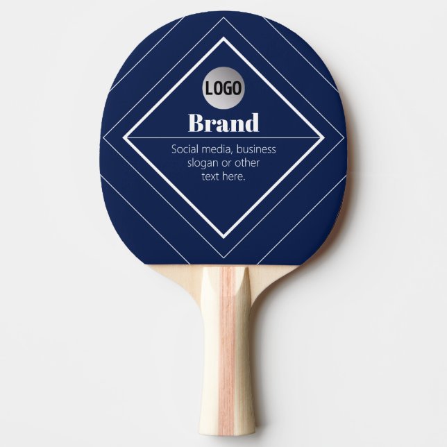 Raquete De Ping Pong Your Logo & Customizable Modern Design | Navy Blue (Frente)