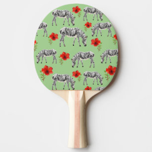 Raquete De Ping Pong Zebras Entre Flores de Hibiscus