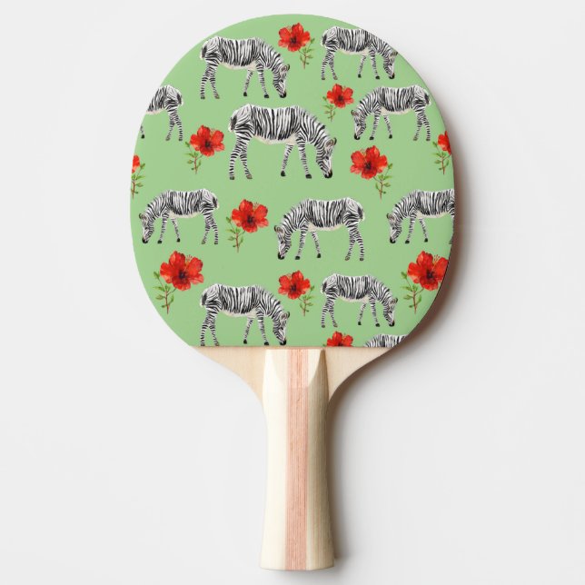 Raquete De Ping Pong Zebras Entre Flores de Hibiscus (Frente)
