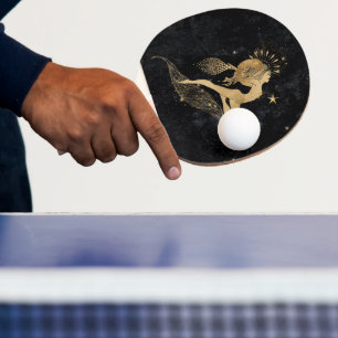 Raquete De Ping Pong Zodiac Goddese Astrologia Cósmica Dourada