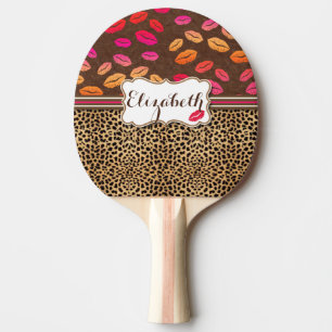 Raquete De Tênis De Mesa Beijos dos lábios do impressão do leopardo