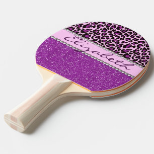 Raquete De Tênis De Mesa Brilho roxo personalizado do impressão do leopard
