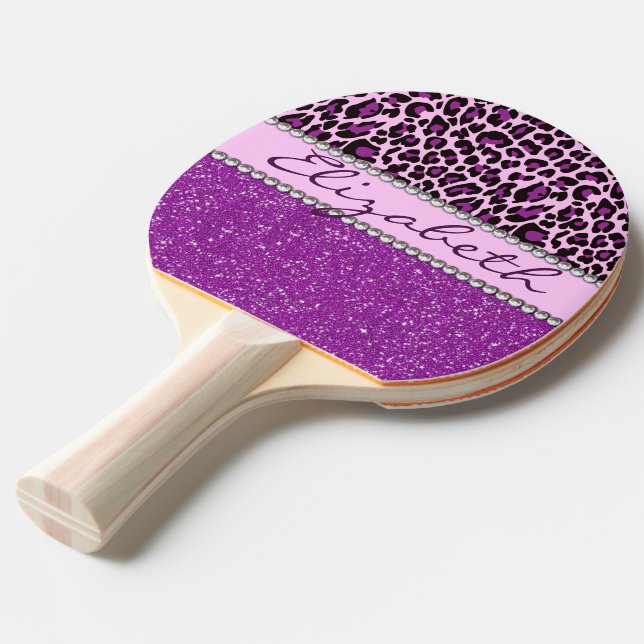 Raquete De Tênis De Mesa Brilho roxo personalizado do impressão do leopardo (Frente inclinada)