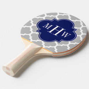 Raquete De Tênis De Mesa Cinza White Marroquino #5 Marinho 3 Monograma Inic