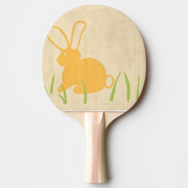 Raquete De Tênis De Mesa Coelhinho Amarelo e Grama Verde por Chariklia Zarr (Frente)