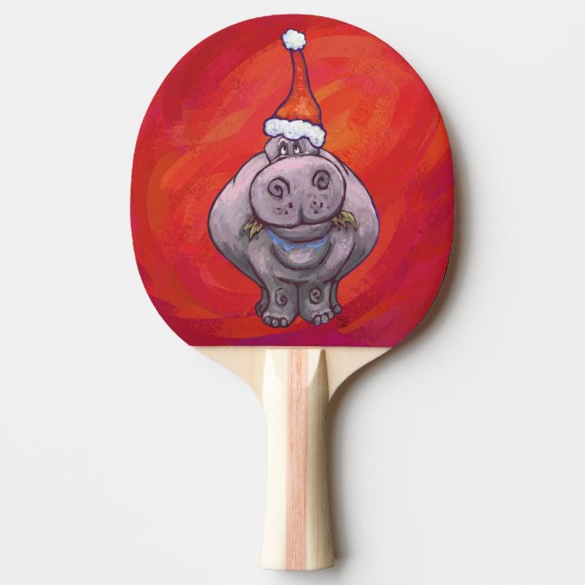 Raquete De Tênis De Mesa Cute Hippo em Santa Hat em Vermelho (Frente)