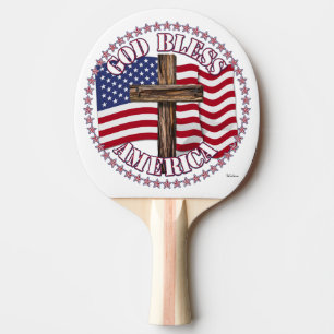 Raquete De Tênis De Mesa Deus Abençoe a América e Cruz com Bandeira dos EUA