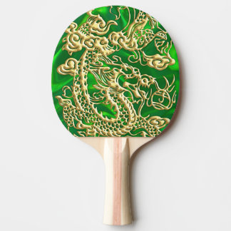 Raquete De Tênis De Mesa Dragão Dourado Embutido em Impressão de Seda Verde