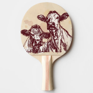 Raquete De Tênis De Mesa Esboço do desenhar da mão de duas vacas & vintag