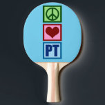 Raquete De Tênis De Mesa Fisioterapia da pinta do amor da paz<br><div class="desc">Um presente bonito do fisioterapeuta do Natal que caracteriza um sinal de paz verde bonito,  um coração vermelho,  e a pinta no azul para a fisioterapia. Compre este presente para seu fisioterapeuta favorito.</div>