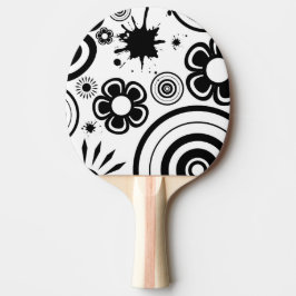 Raquete De Tênis De Mesa Flores caprichosas em preto e branco, círculos, re