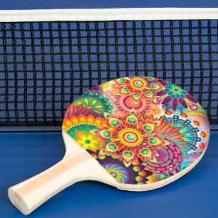 Raquete De Tênis De Mesa Funky Retro Pattern Abstrato Bohemian