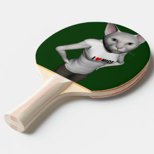 Raquete De Tênis De Mesa Gato Branco Engraçado Que Adora Ratos