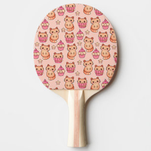 Raquete De Tênis De Mesa Gatos e Cupcakes Cutes Cons e Padrões Rosa