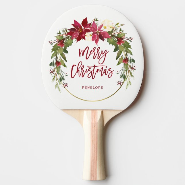 Raquete De Tênis De Mesa Grinalda floral da aguarela do Feliz Natal com (Frente)