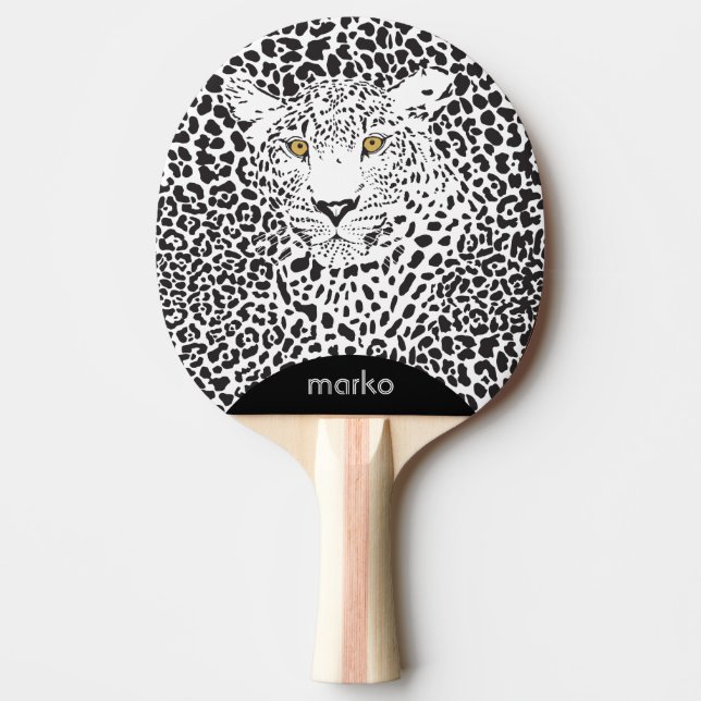 Raquete De Tênis De Mesa Ilustração Preta da Cabeça-Leopardo (Frente)