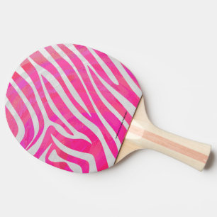 Raquete De Tênis De Mesa Impressão branco e rosa-quente zebra