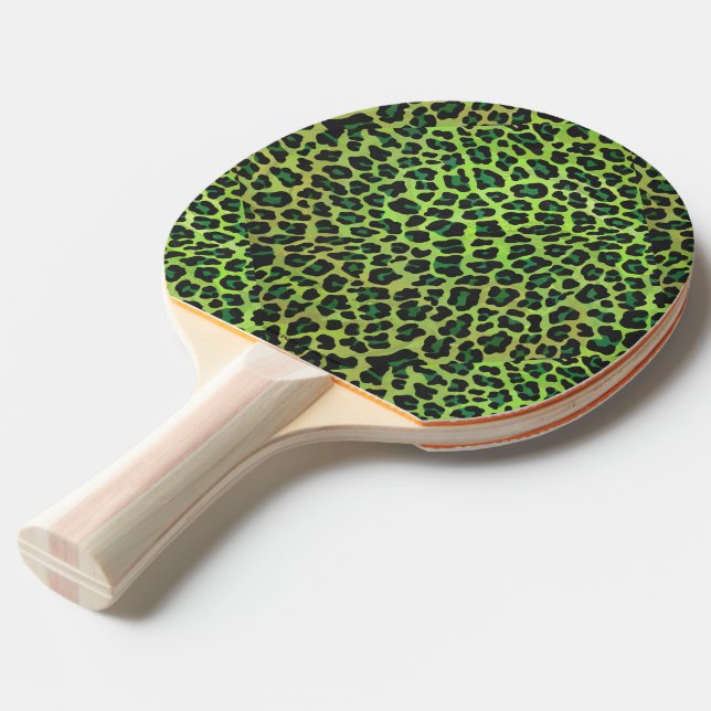 Raquete De Tênis De Mesa Leopardo Negro e Impressão Verde (Frente inclinada)