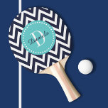 Raquete De Tênis De Mesa Monograma do marinho e Turquoise Chevron<br><div class="desc">Pás de pingue-pongue impressas personalizadas com um padrão de pincel de disquete. Personalize-o com o seu monograma inicial ou outro texto personalizado num quadro de círculo chic. Clique em Personalizar para alterar as fontes ou adicionar seu próprio texto e imagens para criar um único tipo de design.</div>