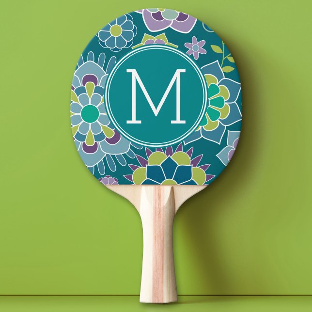 Raquete De Tênis De Mesa Monograma Personalizado de Padrão Floral Primavera (Custom Ping Pong Paddle)