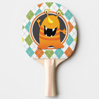 Raquete De Tênis De Mesa Monstro Laranja no Padrão Colorido de Argyle