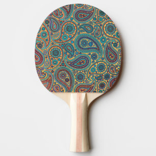 Raquete De Tênis De Mesa Motivo de paisley arco-íris turquesa retrô