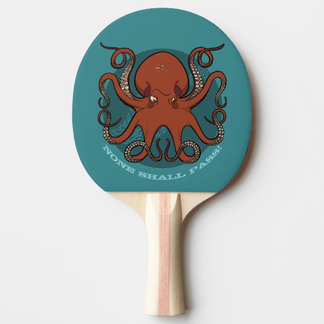 Raquete De Tênis De Mesa Nenhuma Deve Passar O Cartoon De Octopus Vermelho  (Frente)