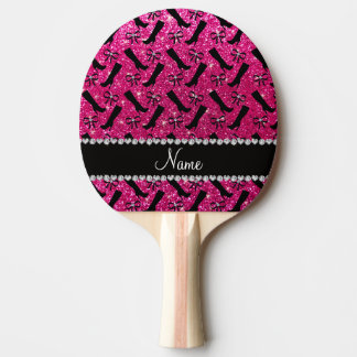 Raquete De Tênis De Mesa Nome personalizado neon hot pink glitter inicializ