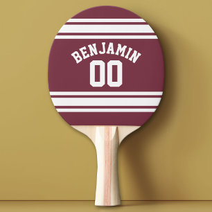 Raquete De Tênis De Mesa Número de Nome Personalizado da Faixa Maroon e Whi