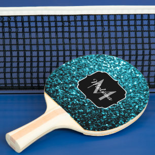 Raquete De Tênis De Mesa O brilho azul do Aqua bonito sparkles monograma