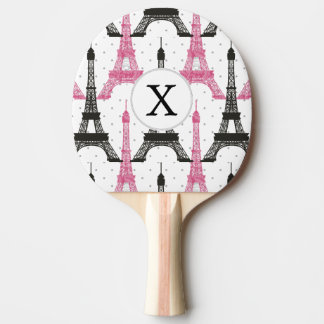 Raquete De Tênis De Mesa Padrão de Torre Eiffel Chic Rosa Monograma