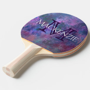 Raquete De Tênis De Mesa Pastel Splatter Monograma cor-de-rosa azul verde