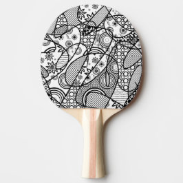 Raquete De Tênis De Mesa Patchwork Preto e Branco Padrão 01