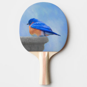 Raquete De Tênis De Mesa Pintura Bluebird - Arte Original para Pássaros