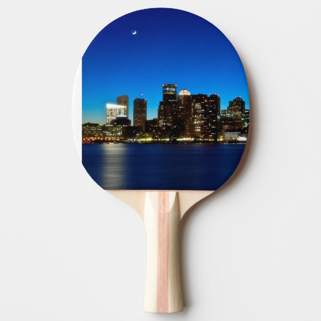 Raquete De Tênis De Mesa Skyline de Boston com lua (Frente)