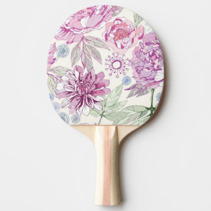 Raquete De Tênis De Mesa Teste padrão com flores cor-de-rosa