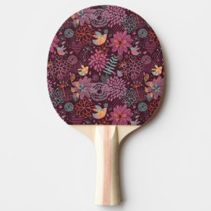 Raquete De Tênis De Mesa Teste padrão floral abstrato com pássaros