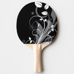 Raquete De Tênis De Mesa Teste padrão floral cinzento no preto