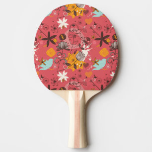 Raquete De Tênis De Mesa Teste padrão floral retro 5