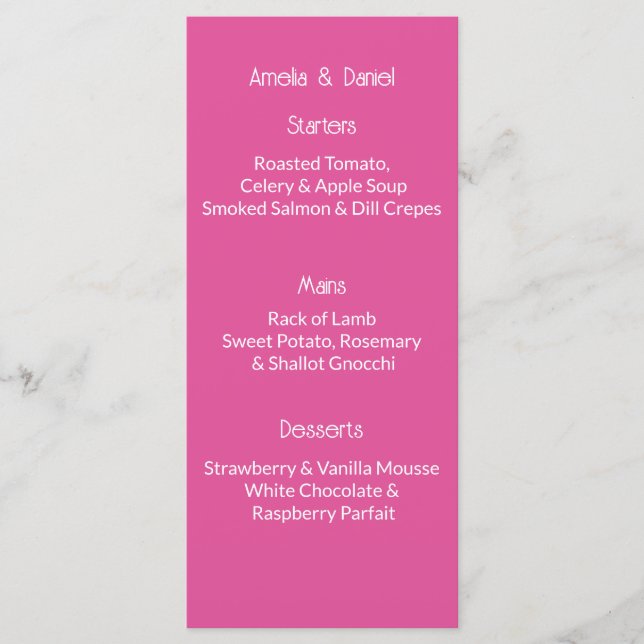 Raspberry Pink And White Menu Card (Frente)