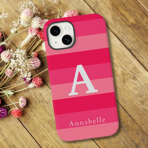 Raspberry Pink Strips Nome do Monograma Personaliz