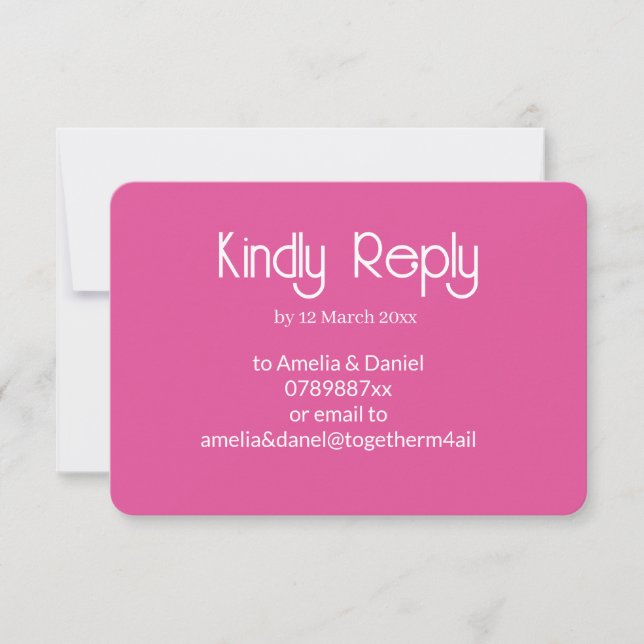 Raspberry Pink & White Wedding RSVP Card (Frente)