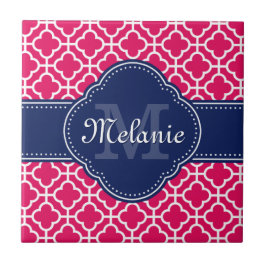 Raspberry Pink Wht Monograma do Marinho de padrão