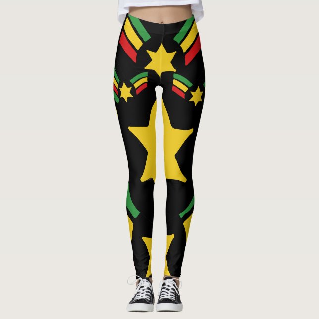 Rasta Reggae Leggings Estrelas Militares Design (Frente)