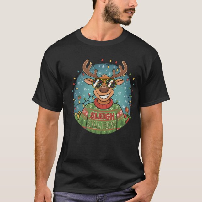 "Rasteja o Dia Inteiro" Camiseta de Rena com Óculo (Frente)