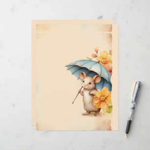 Rato azul guarda-chuva laranja flores velhas vinta
