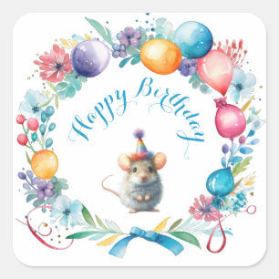 Rato bonito Vestindo um adesivo de chapéu de festa