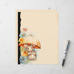 Rato com guarda-chuva amarelo flor laranja azul ro