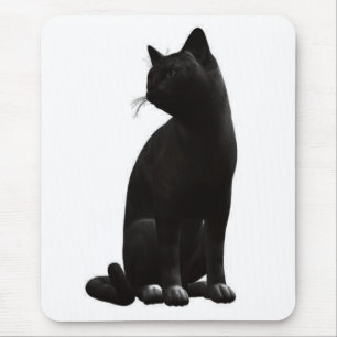 Rato de Gato Preto Sentado Mouse Pad