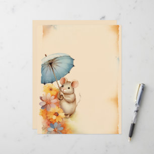 Rato e flores mancharam papel de azul rosa laranja
